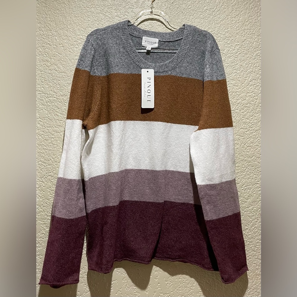 Pinque Design Studio NWT Color Block Long Sleeve Pullover Sweater Size XL